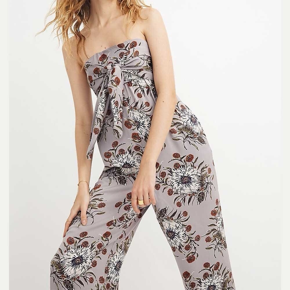Madewell Strapless Tie-Front Jumpsuit in Painted Blooms